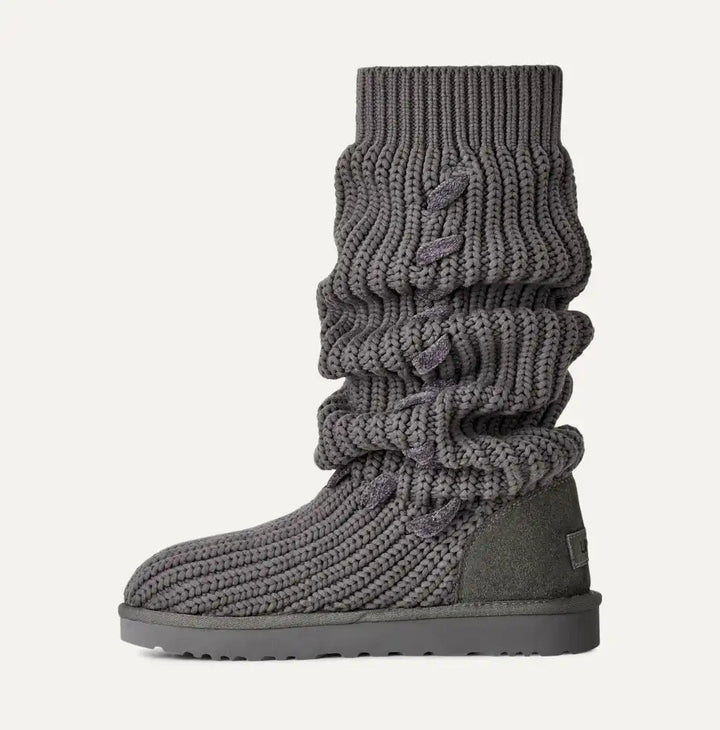 UGG Classic Tall Whipstitch Knit women's boots in charcoal, side view
