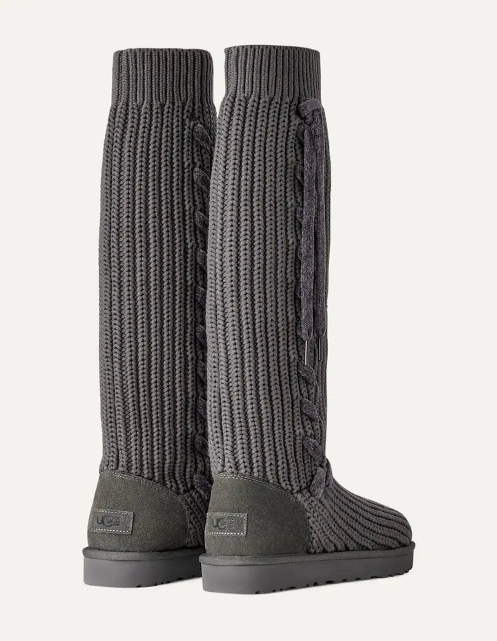 UGG Classic Tall Whipstitch Knit women's boots in charcoal, back view