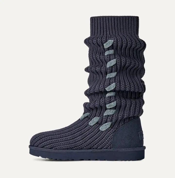 UGG Classic Tall Whipstitch Knit women's boots in dark knit, side view
