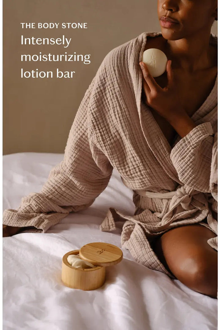 Daily Stone Ritual Set lotion bar in bamboo canister