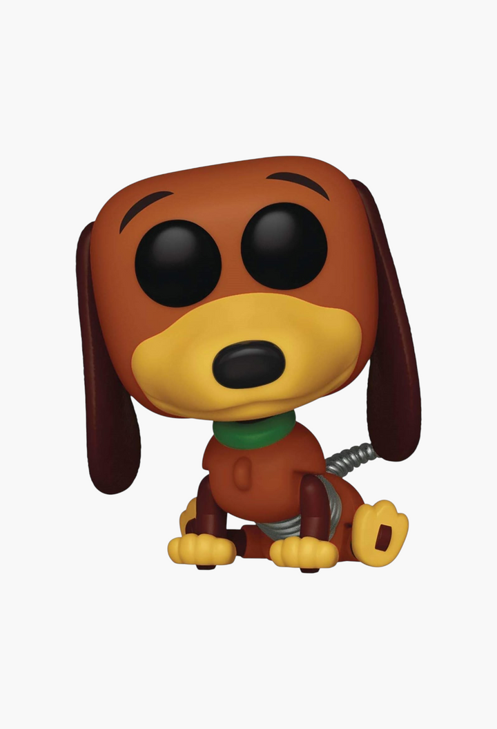 GLAM MODA Toy Story Slinky Dog Funko Pop vinyl figure with brown and yellow details and a metallic spring body.