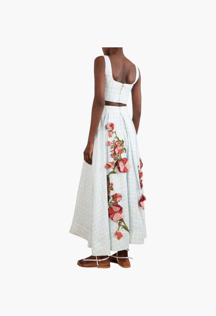 Amanda cropped floral-appliqué linen top