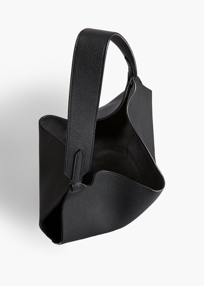Black Pebbled Leather - Small Lotus Tote - GLAM MODA