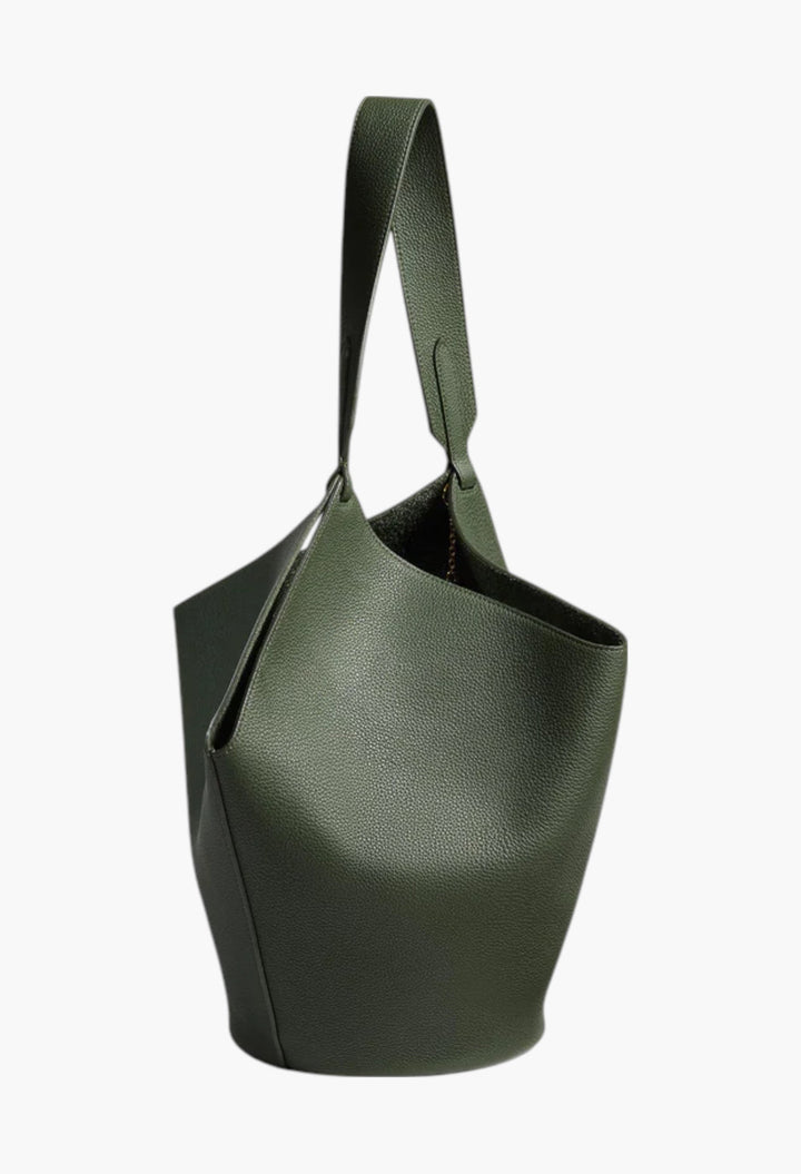 Bottle Green Pebbled Leather - Small Lotus Tote - GLAM MODA
