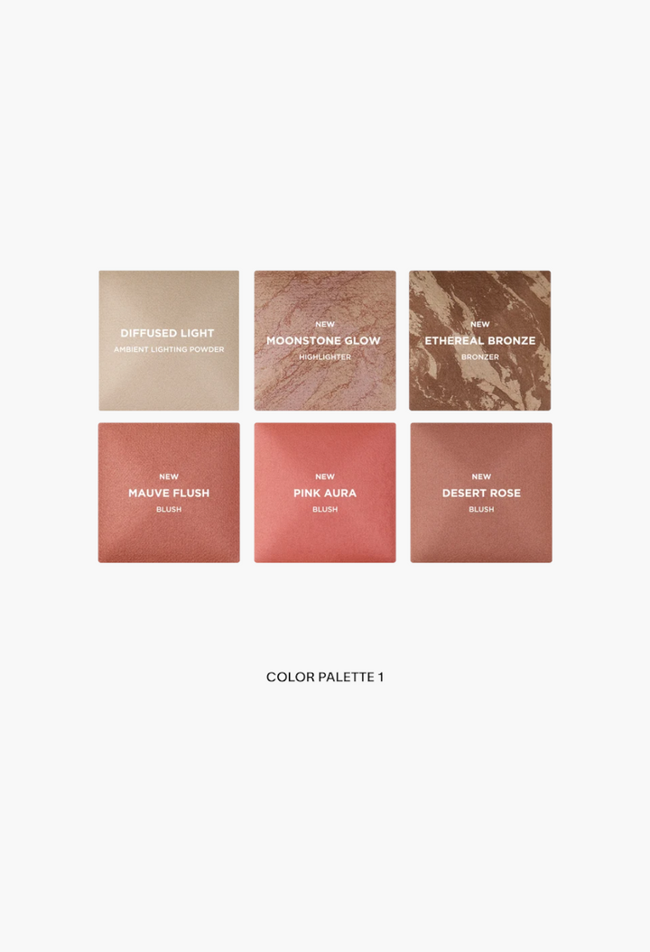 GLAM MODA Ambient Lighting Edit Unlocked Palette 1 featuring six powder shades including bronzer, blush, and highlighter.