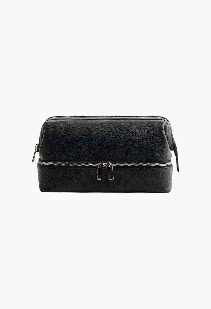 Italian Leather Dual Compartment Toiletry Bag - GLAM MODA