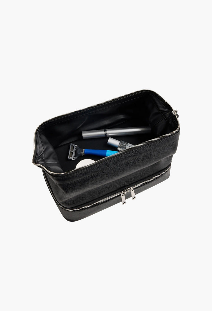 Italian Leather Dual Compartment Toiletry Bag - GLAM MODA