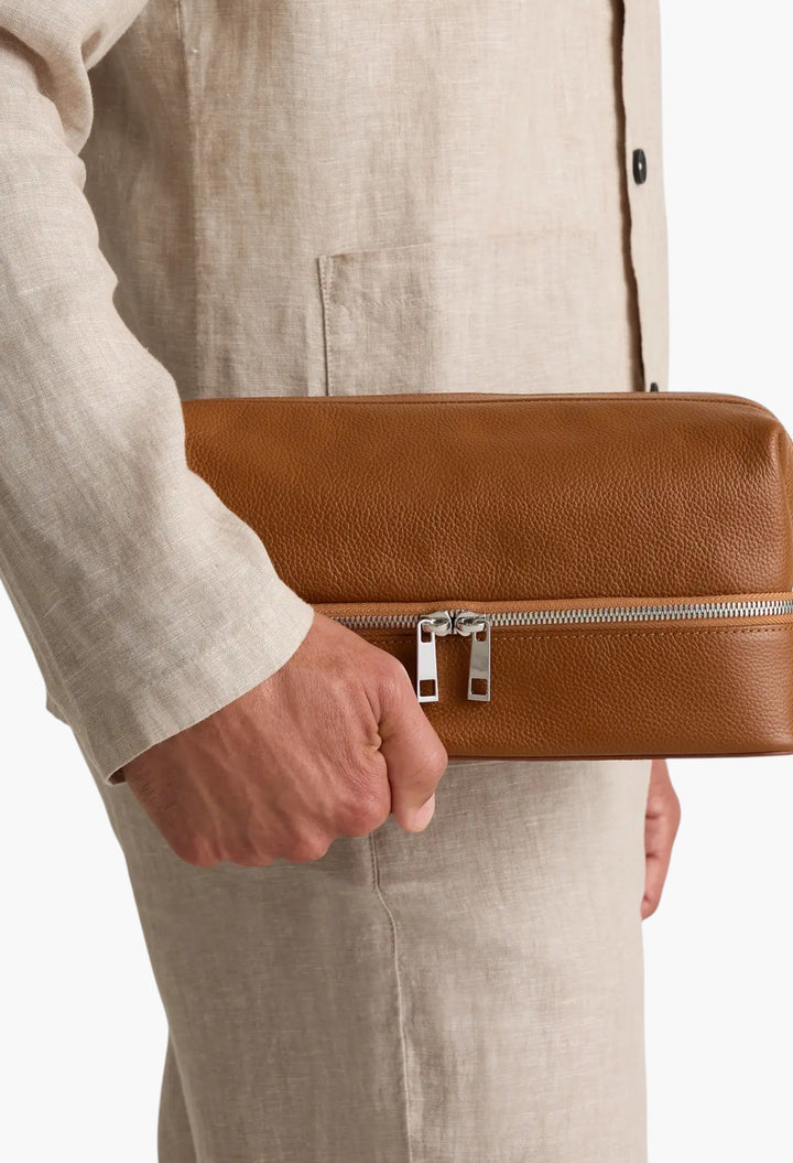 Italian Leather Dual Compartment Toiletry Bag - GLAM MODA