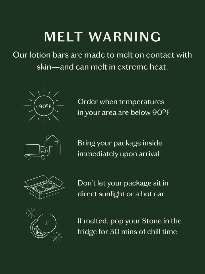 Melt warning label for Sleep Stone lotion bar