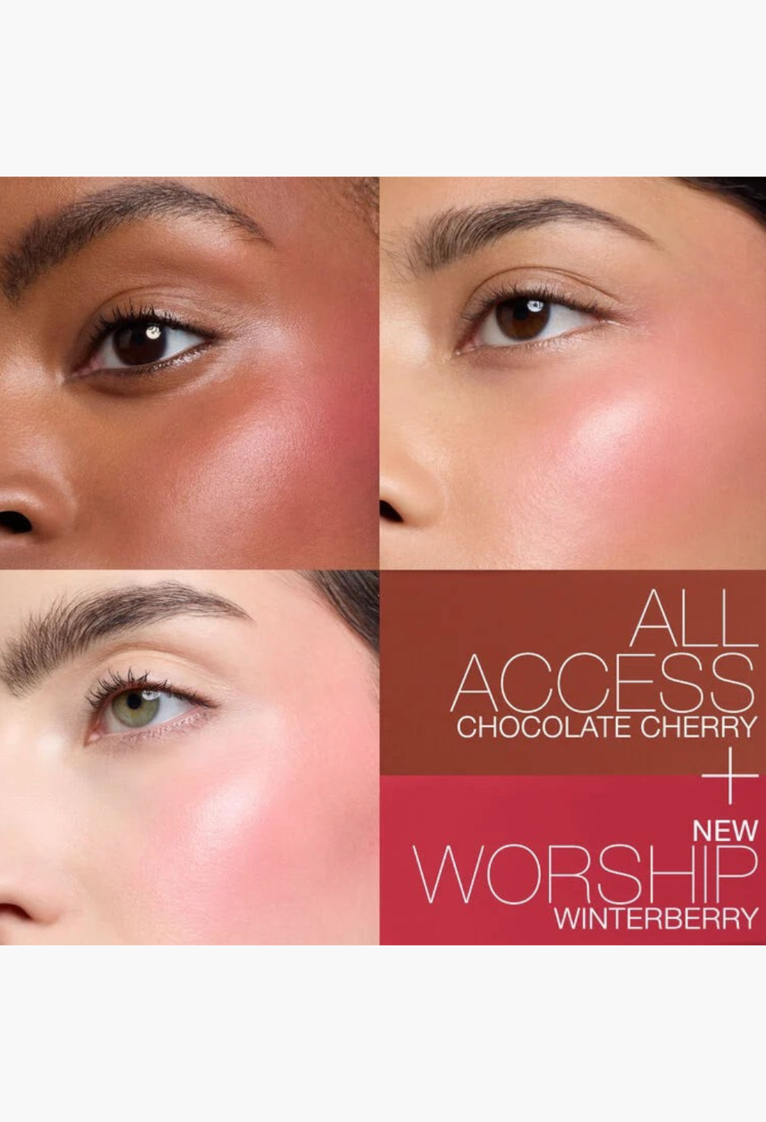 GLAM MODA Mini Insatiable Liquid Blush Duo featuring All Access chocolate cherry and Worship winterberry shades on skin