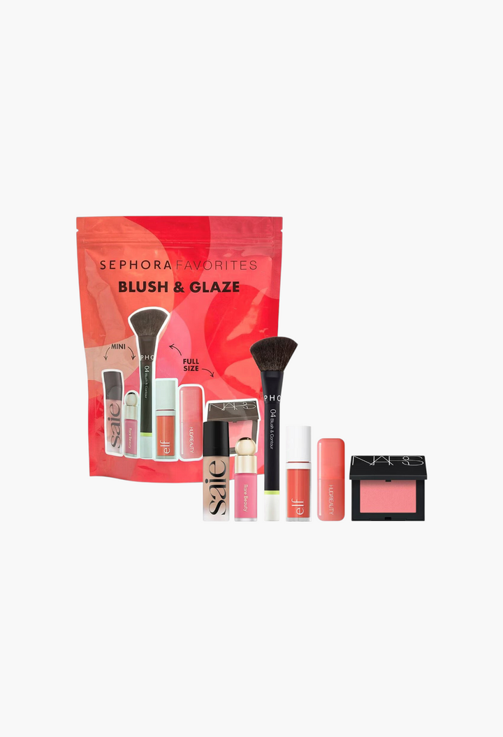 GLAM MODA Sephora Favorites Blush & Glaze makeup set featuring various blush formulas and a cheek brush.