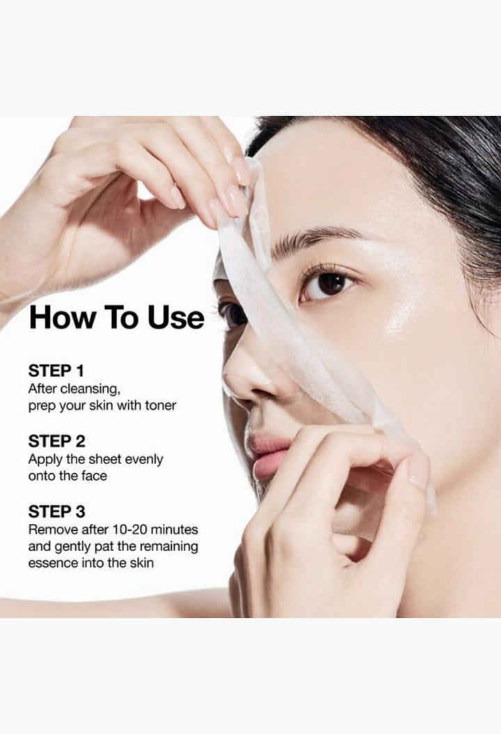 GLAM MODA Anua Azelaic Acid sheet mask being applied to a woman's face for redness soothing and hydration.