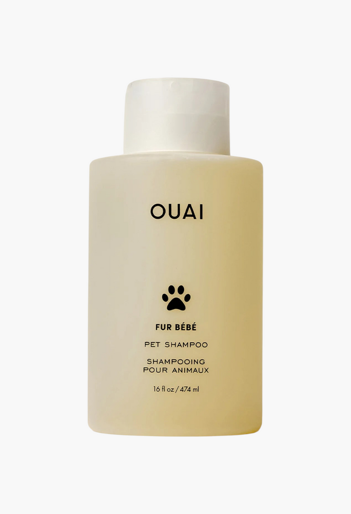 GLAM MODA Fur Bébé gentle pet shampoo in a translucent bottle for dogs and cats on a neutral background