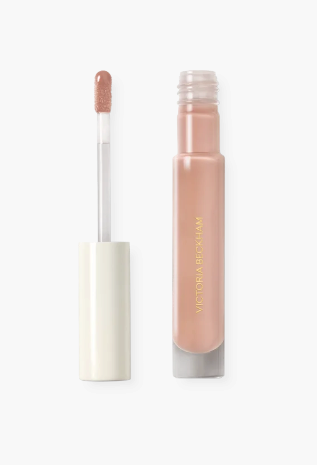 GLAM MODA Posh Gloss high shine lip gloss in a neutral nude shade with a doe foot applicator and sleek tube.
