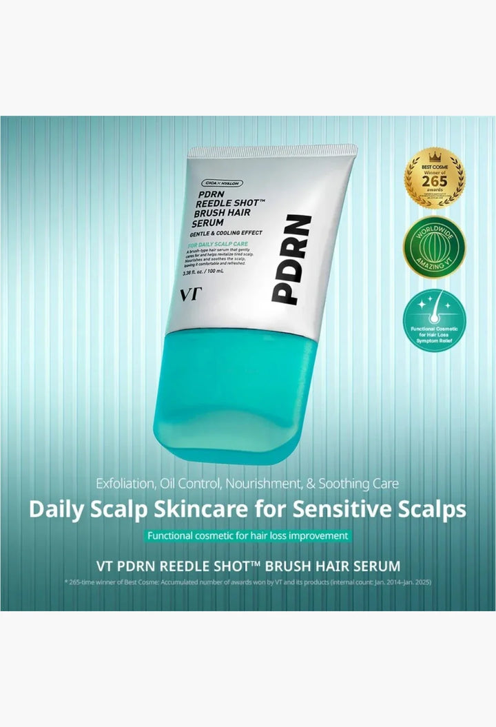 VT PDRN Reedle Shot Brush Hair Serum bottle with brush applicator
