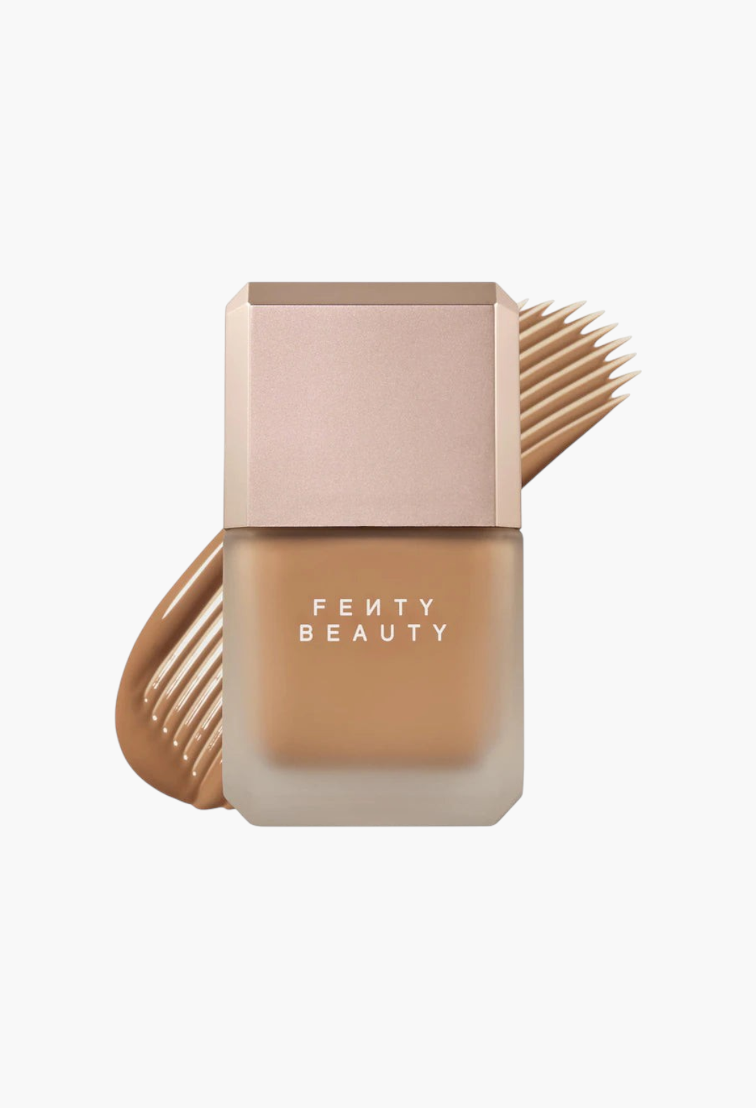 GLAM MODA Fenty Beauty Pro Filt'r longwear liquid foundation in a frosted glass bottle with a metallic cap